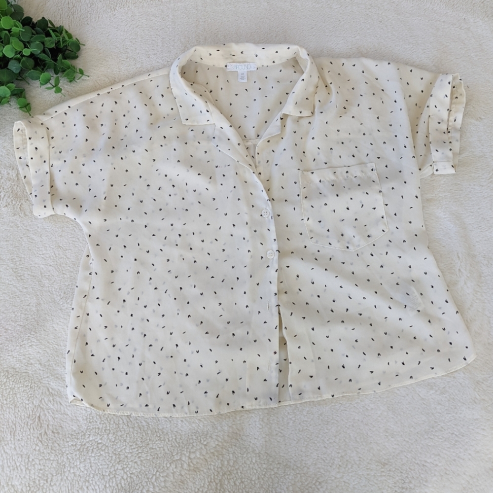 🌷3/15🌷 Abound Semi-Sheer Cream White Button Down Blouse Size XXS